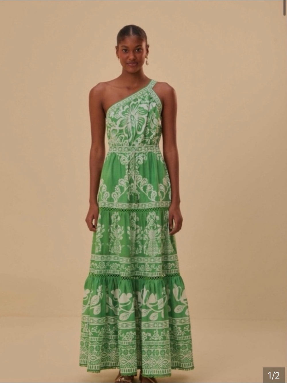 FARM Rio Green and White Floral Maxi Dress